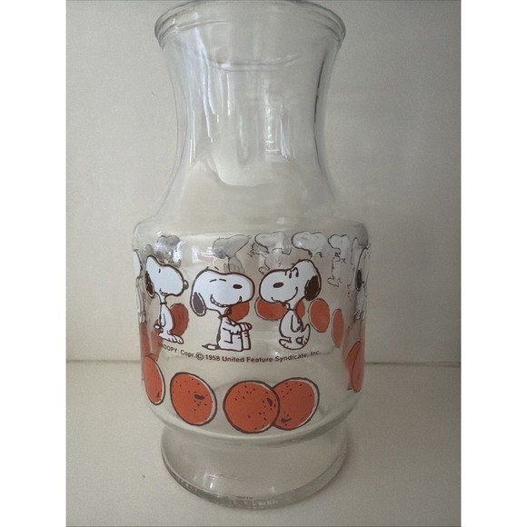 Other - Vintage Peanuts Snoopy Orange Juice Glass Carafe Pitcher Jar 1958 Schulz